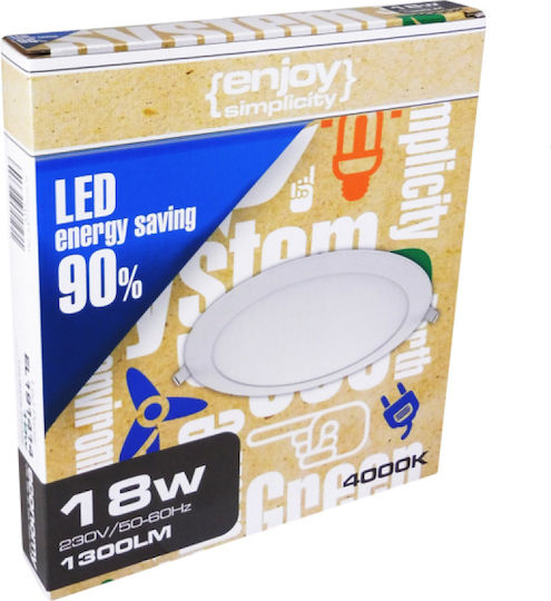 Elvhx Кръгла Вграден LED Панел 12W с Неутрално бяло Светлина 4000К 16.5см.