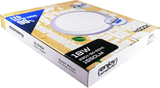 Elvhx Кръгла Вграден LED Панел 18W с Неутрално бяло Светлина 4000К 22см.