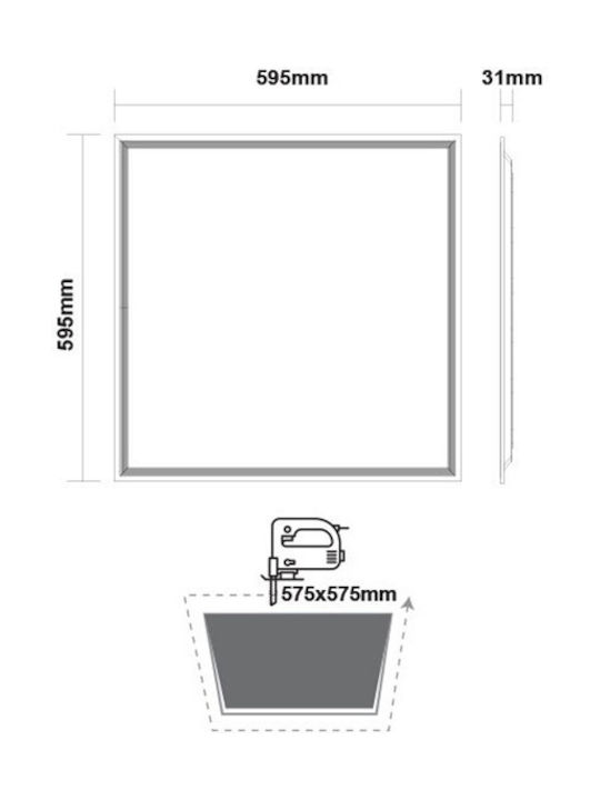 Aca Square Recessed LED Panel 48W with Natural White Light 4000K 60x60cm