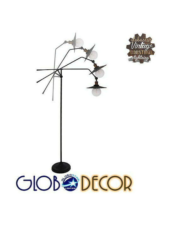 GloboStar Wynge Vintage Floor Lamp H174xW27cm. with Socket for Bulb E27 Black