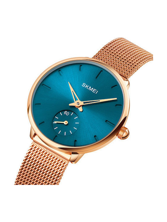 Skmei 1791 Watch with Metal Bracelet Pink Gold / Blue