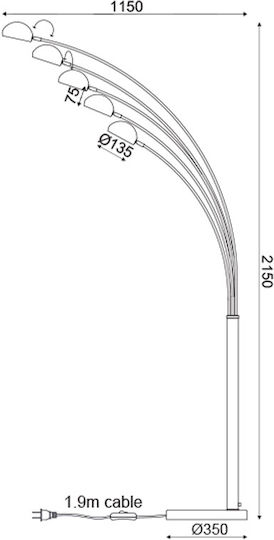 Aca Markella Stehlampe Höhe 198xLänge 115cm mit Lampenbirnensockel für E14 Bronze