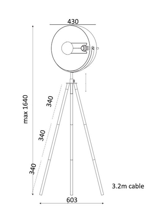 Aca Camara Vintage Φωτιστικό Δαπέδου Υ150xΜ48εκ. με Ντουί για Λαμπτήρα E27 Μαύρο