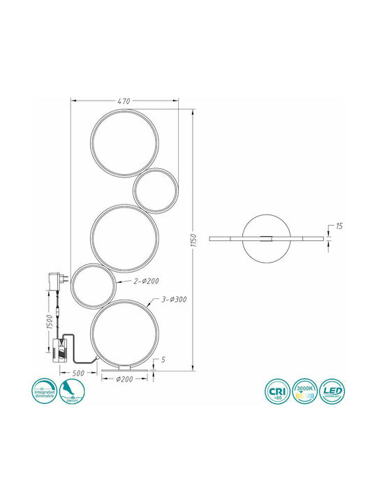Trio Lighting Rondo Lampa de podea LED Î115xL47cm. cu Lumină Alb Cald 3200lm Alb