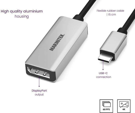 Marmitek Μετατροπέας USB-C male σε DisplayPort female Ασημί 1τμχ 8371