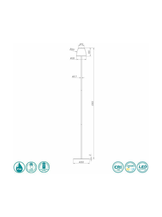 Trio Lighting Domingo LED Подова Лампа В136xД20см. 150лм Сив