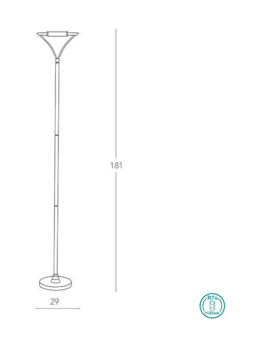 Fan Europe ET Floor Lamp H181xW29cm. with Socket for Bulb R7S Silver