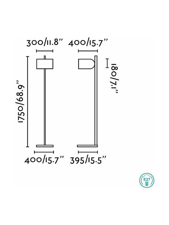 Faro Barcelona Stand Up Floor Lamp H175xW40cm. with Socket for Bulb E27 Black
