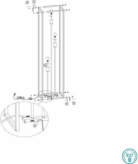 Trio Lighting Vito Vintage Floor Lamp H153xW25cm. with Socket for Bulb E27 Black