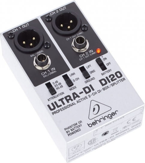 Behringer DI-20 Active 2 Channel DI Box with Phantom Power and Battery