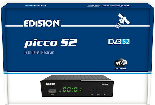 Edision Satellite Decoder Picco S2 01-07-0019 Full HD (1080p) DVB-S2 with PVR Recording Function and Built-in Wi-Fi in Black Color