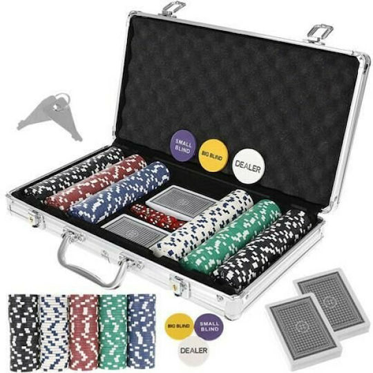 Set 300 Poker Chips in Suitcase with 3 Decks