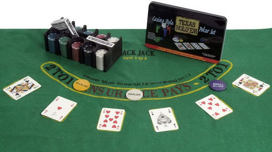 Pokeritems Set 200 Poker Chips 11.5gr in Metallic Box with 2 Decks and Felt
