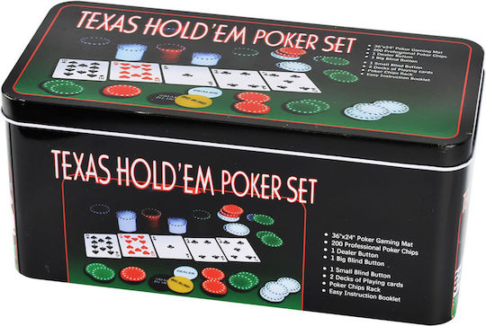 Pokeritems Set 200 Poker Chips 11.5gr in Metallic Box with 2 Decks and Felt
