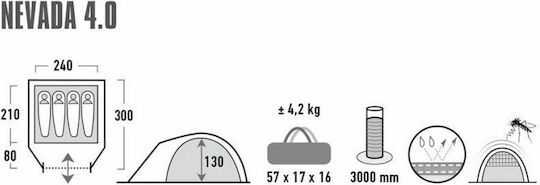 High Peak Nevada 4.0 Σκηνή Camping Igloo Ορειβασίας Λευκή με Διπλό Πανί 4 Εποχών για 4 Άτομα Αδιάβροχη 3000mm 300x240x130εκ.