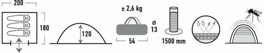 High Peak Beaver 3 Καλοκαιρινή Σκηνή Camping Igloo Μπλε για 3 Άτομα 200x180x120εκ.