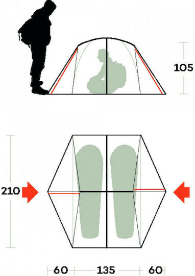 Ferrino Lightent Pro 1 Camping Tent Tunnel Green with Double Cloth 4 Seasons for 1 Person Waterproof 3000mm 215x125x80cm
