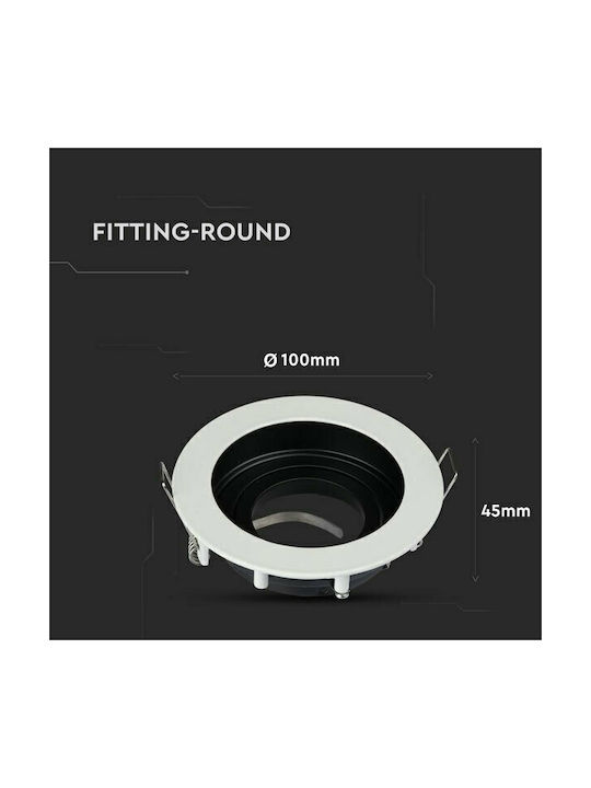 V-TAC Spot Rotund Metalic De Tavan Cu LED Încorporat Și Lumină Bianco Reglabilă Alb 10x10cm