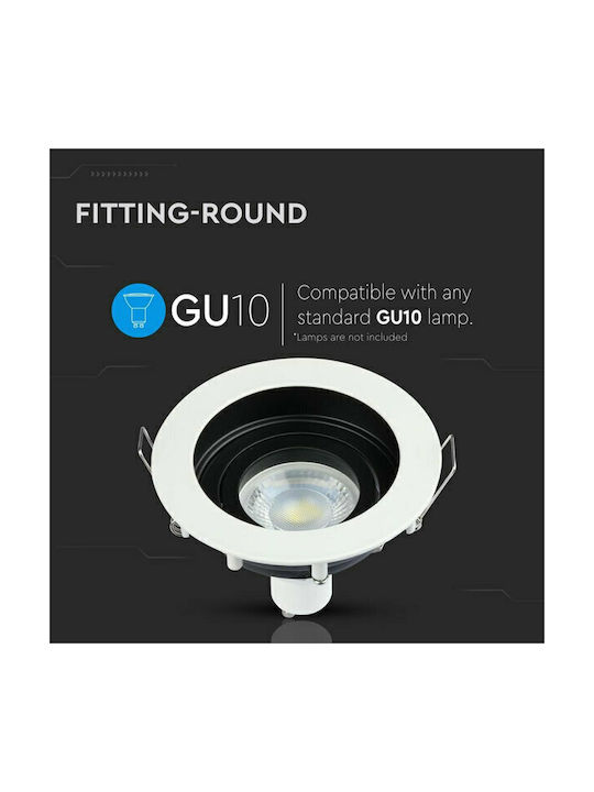 V-TAC Spot Rotund Metalic De Tavan Cu LED Încorporat Și Lumină Bianco Reglabilă Alb 10x10cm