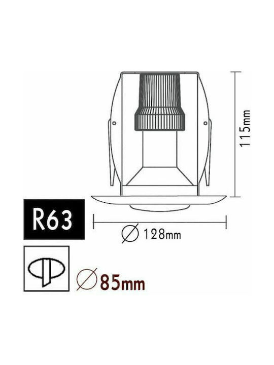 Aca Round Metallic Recessed Spot with Socket E27 R63 Silver 12.8x12.8cm.