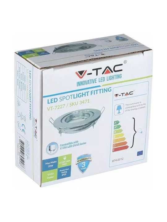 V-TAC Rotund Metalic Cadru pentru Spoturi GU10 Reglabil MR16 Argintiu 8.2x8.2cm. 1buc