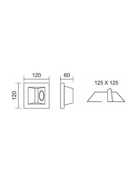 Spot Light Square Plaster Recessed Spot with Socket GU10 White 12x12cm.