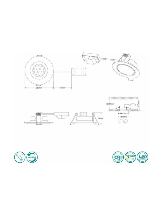 Trio Lighting Rila Στρογγυλό Μεταλλικό Χωνευτό Σποτ με Ενσωματωμένο LED και Θερμό Λευκό Φως Ασημί 3x3εκ. 1τμχ