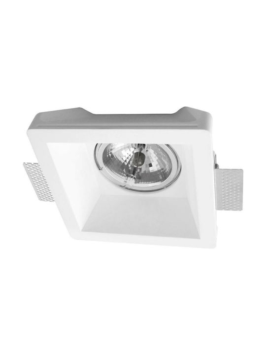 VK Lighting Квадрат Гипс Вграден Спот с Патрон G53 ΑR111 Бял 20x20см. 1бр