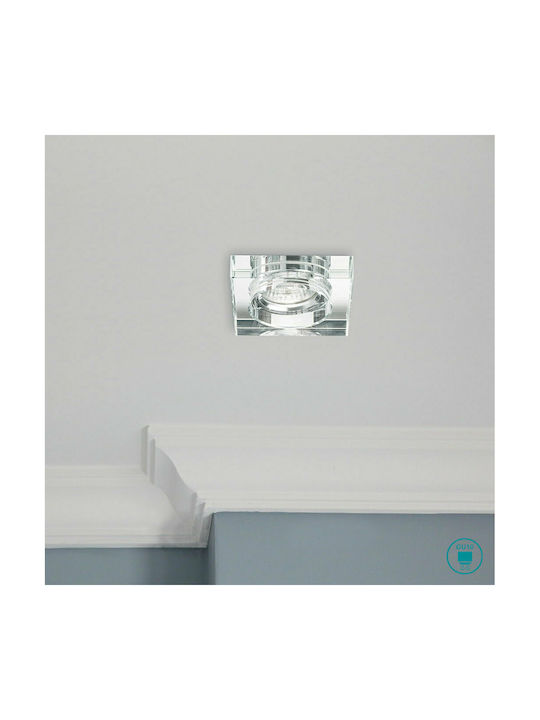 Ideal Lux Blues Square Glass Recessed Spot with Socket GU10 Transparent 9x9cm. 3pcs