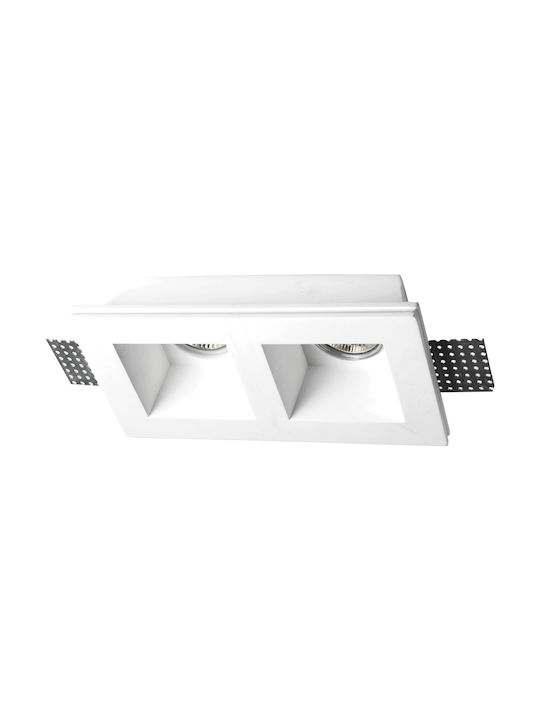 VK Lighting Παραλληλόγραμμο Γύψινο Χωνευτό Σποτ με Ντουί GU10 Διπλό Λευκό 21.4x11.7εκ. 1τμχ