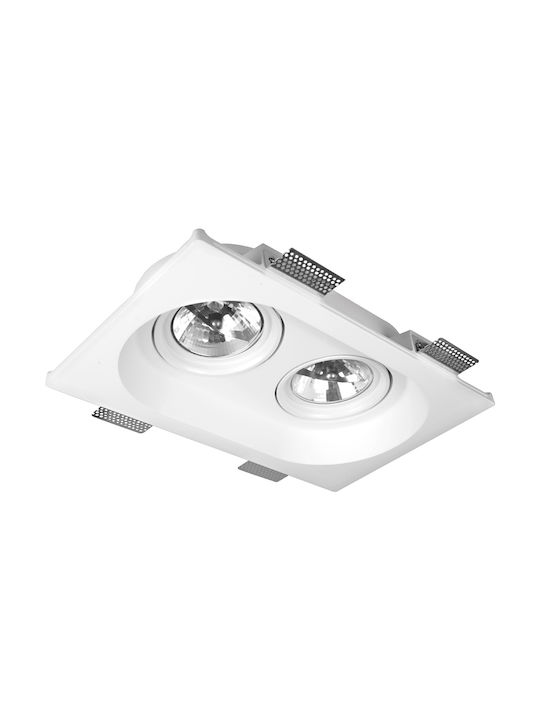 VK Lighting Rechteckig Gips Einbau Spot mit Fassung G53 AR111 Doppelt verstellbar Weiß 40.6x25cm. 1Stück