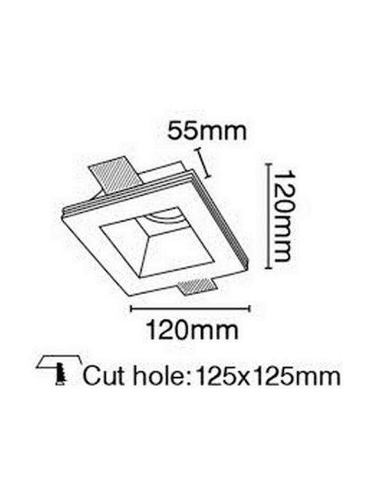 VK Lighting Square Plaster Recessed Spot with Socket GU10 White 12x12cm. 1pcs