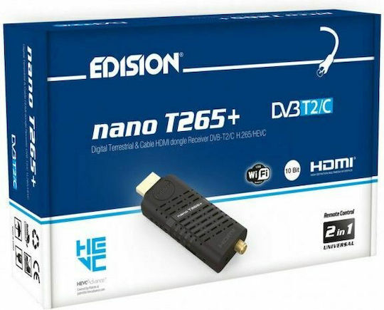 Edision Nano T265+ 01-07-0026 Ψηφιακός Δέκτης Mpeg-4 Full HD (1080p) με Λειτουργία PVR (Εγγραφή σε USB) Σύνδεση HDMI
