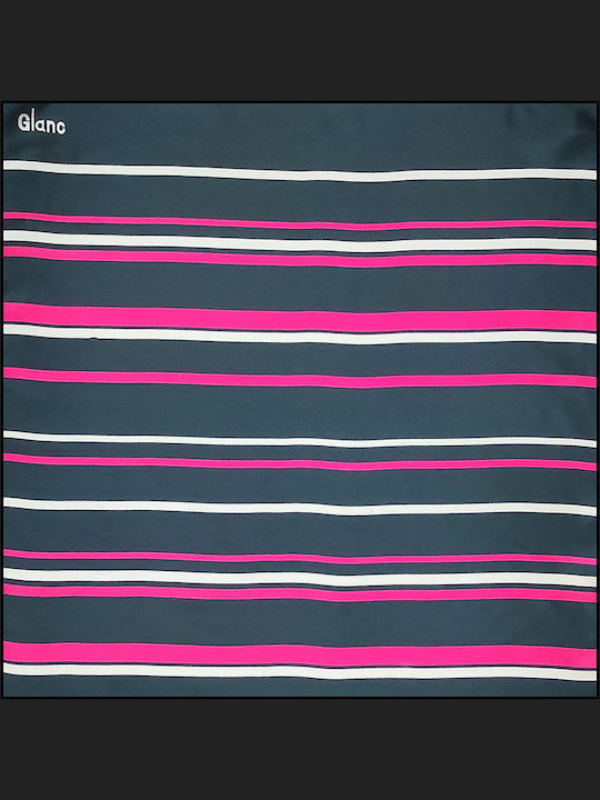 Women's Satin Square Scarf 50cm x 50cm Striped Black/Fuchsia