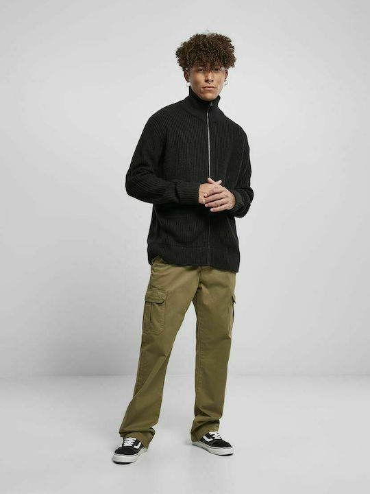 Men's Knitted Cardigan with Zipper Black