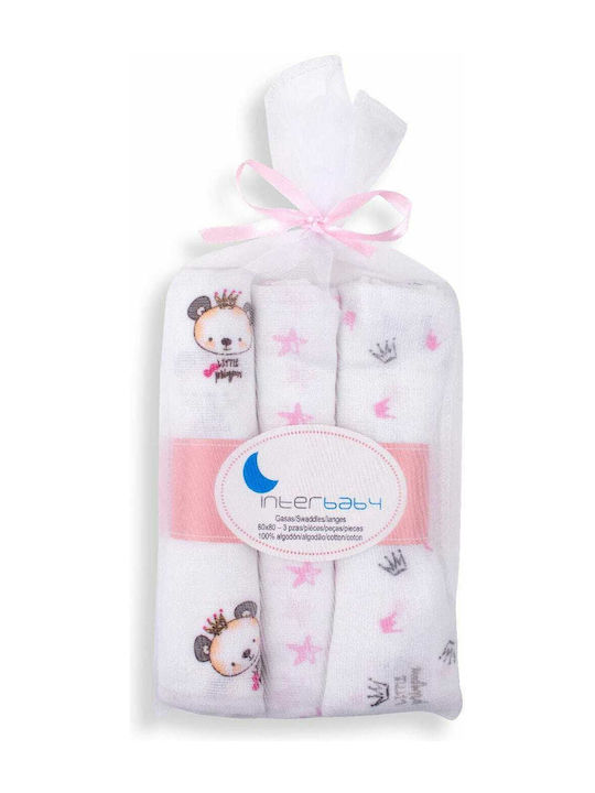 Interbaby Прегръщащи Пелени от Муселин Розов 80x80см. 3бр