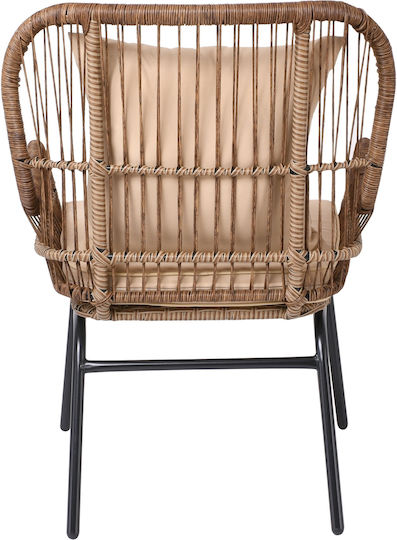 Outdoor Armchair Wooden Salsa Max Natural / Beige Pillow with Cushion 64x69x89cm