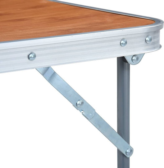 vidaXL Table Metal for Camping Foldable in Case 80x60x70cm Brown