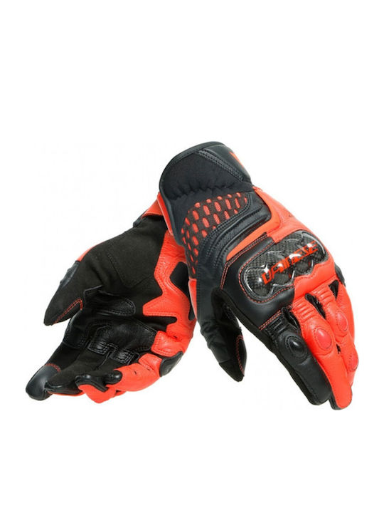 Dainese Carbon 3 Short Summer Men's Motorcycle Gloves Leather Black/Fluo Red