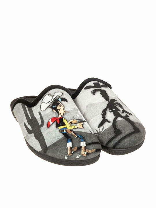 Lucky Luke Χειμερινές Ανδρικές Παντόφλες με Σχέδια Μαύρες