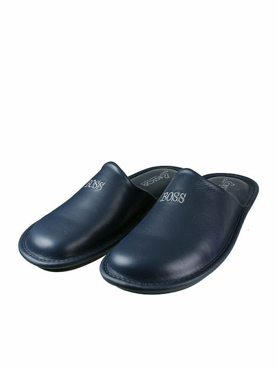 Men's Leather Slippers Blue