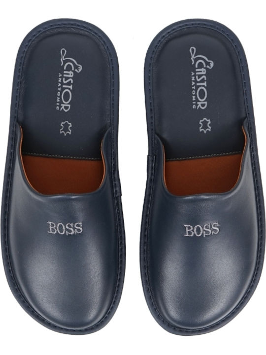 Men's Leather Slippers Blue