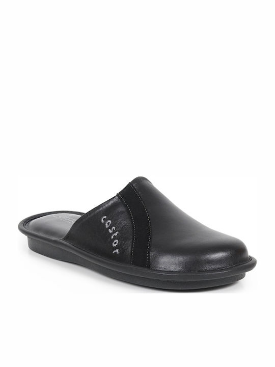 Men's Leather Slippers Black