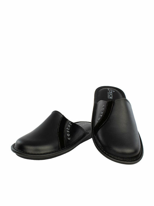 Men's Leather Slippers Black