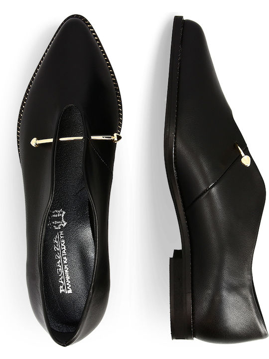 Leather Women's Moccasins in Black Color