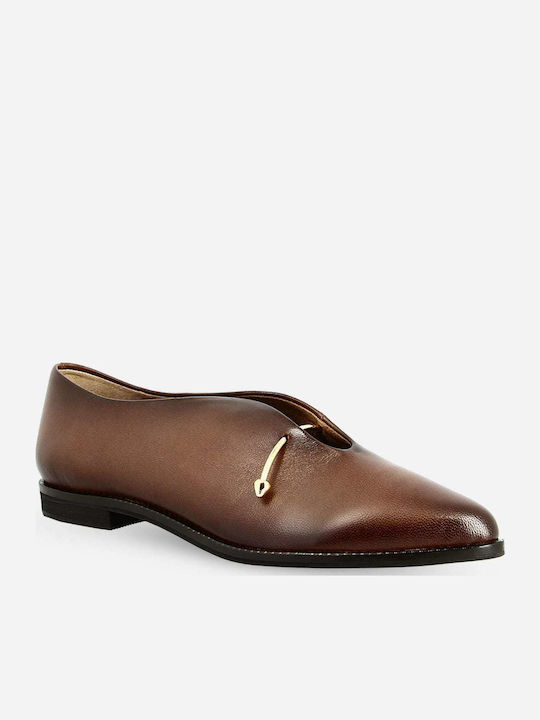 Leather Women's Moccasins in Brown Color