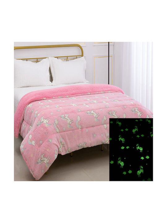 Silk Fashion Kids Duvet Cover Glow in the Dark Single Unicorn Pink 170x220cm