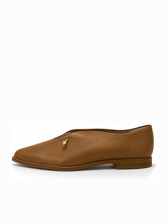 Leather Women's Moccasins in Tabac Brown Color