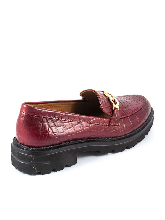 Leather Women's Moccasins in Burgundy Color