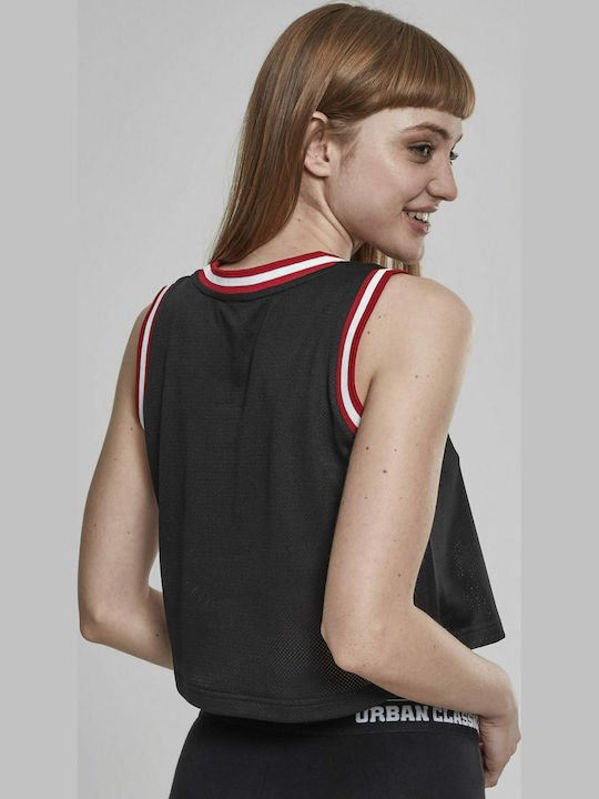 Women's Athletic Crop Top Sleeveless Black/Fire Red/White